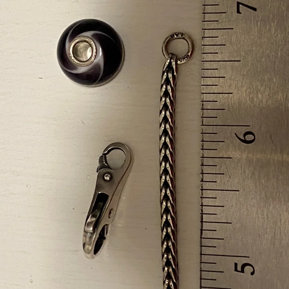 Trollbeads Sterling Bracelet+ Clasp + Glass Bead L 7.5” - Picture 3 of 8